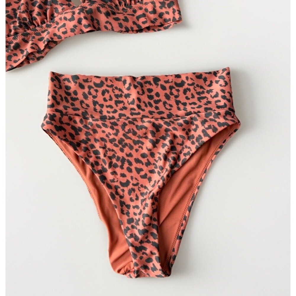 Aerie Brown Animal Print Bikini Size XS High Rise Swimsuit Triangle - Picture 2 of 6
